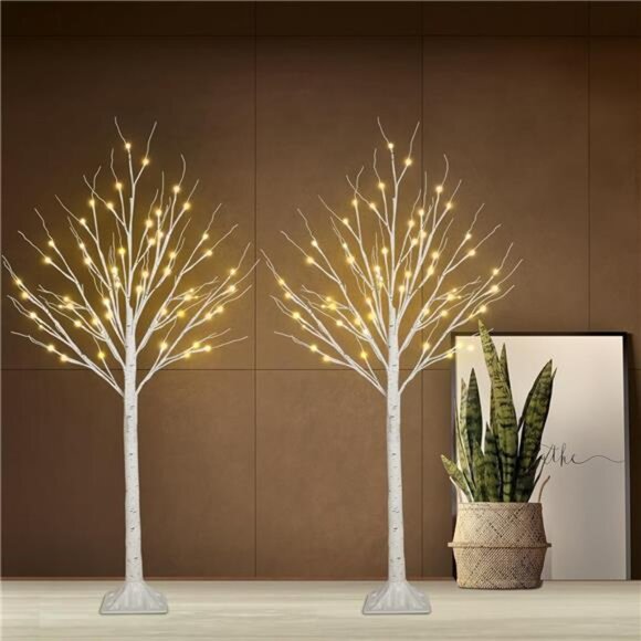 New 2-Pack 4FT Lighted Birch Tree (Higher Size & Floor Standing),Birch Christmas - Picture 1 of 7